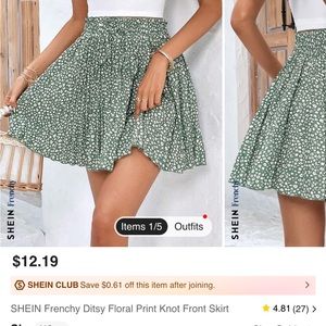 shein green floral mini skirt